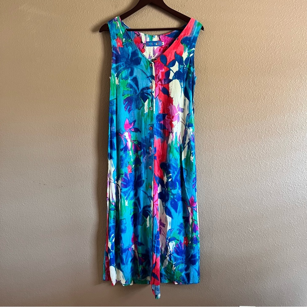 Jams World Rain Leaves Floral Hawaiian Maxi Dress with Pockets Size Small